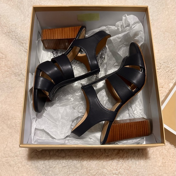 Michael Kors Damita Sandal Admiral Blue zipper leather chunky high heel 8.5M - Picture 8 of 10